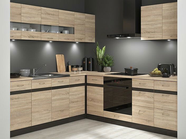 Bucătărie de colț Junona Line 220 + 240 cm (wenge + stejar sonoma)