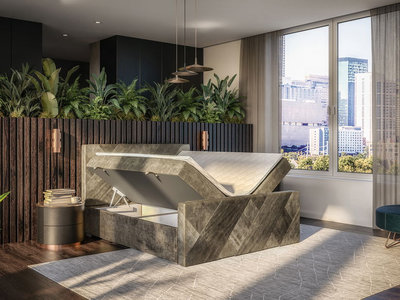 Jednostruki krevet boxspring 120 cm Galand (sivo-smeđa) (s madracem i prostorom za odlaganje)