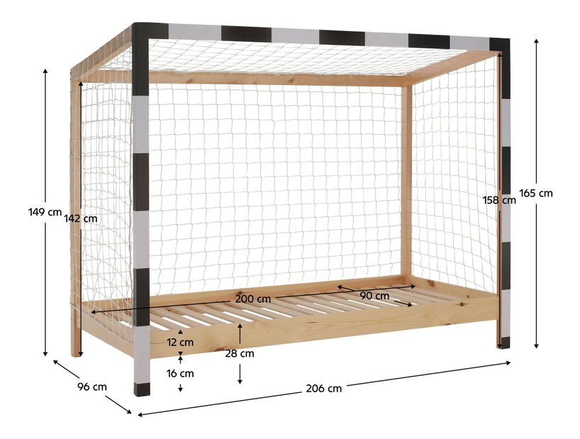 Dječji krevet na kat 90 cm Facilmente (prirodna + bijela + crna) (s podnicom)