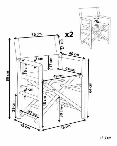 Set 2 buc. scaune de grădină Maida (alb crem)