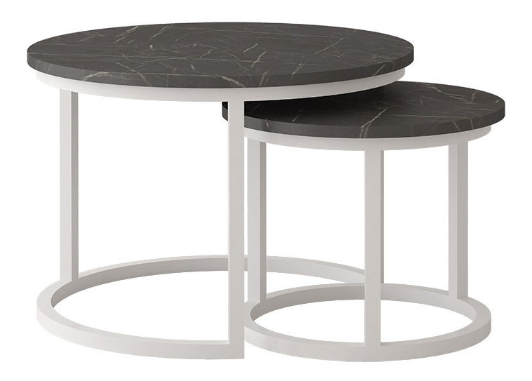 Set măsuțe de cafea Tulin (Alb + Marmură neagră)