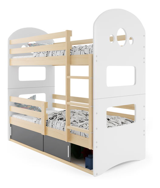 Emeletes ágy 80 x 190 cm Domur (fenyő + grafit) (ágyrácsokkal és tárolóhellyel)