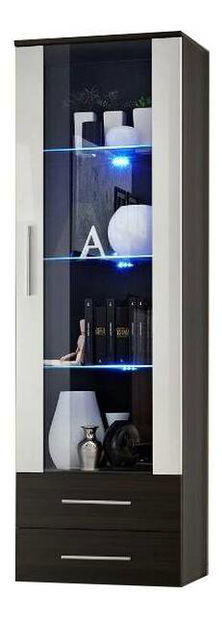 Vitrína Nelia 23 EMEMWH N1 (s osvetlením) (wenge + lesk biely)