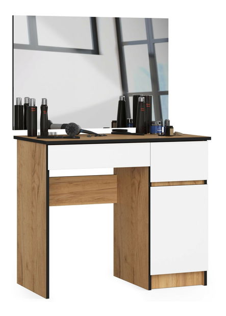 Toaletni stolić Parijat (hrast craft + bijela) (s ogledalom) (D)