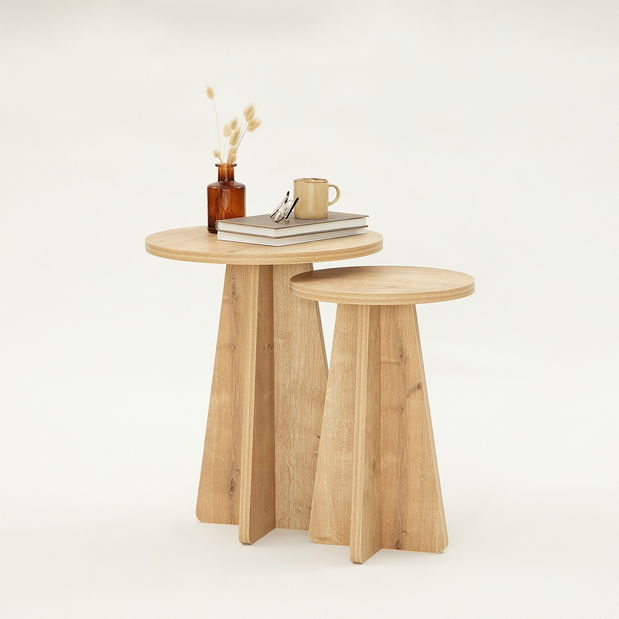 Set stolića za kavu (2 kom.) Kabivo 1 (hrast safirni)
