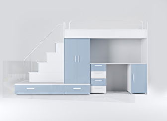 Detská posteľ Ruby V (biela + lesk svetlomodrý) (s roštami)