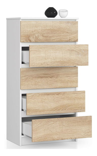 Comodă Kalista V (Alb + stejar sonoma)