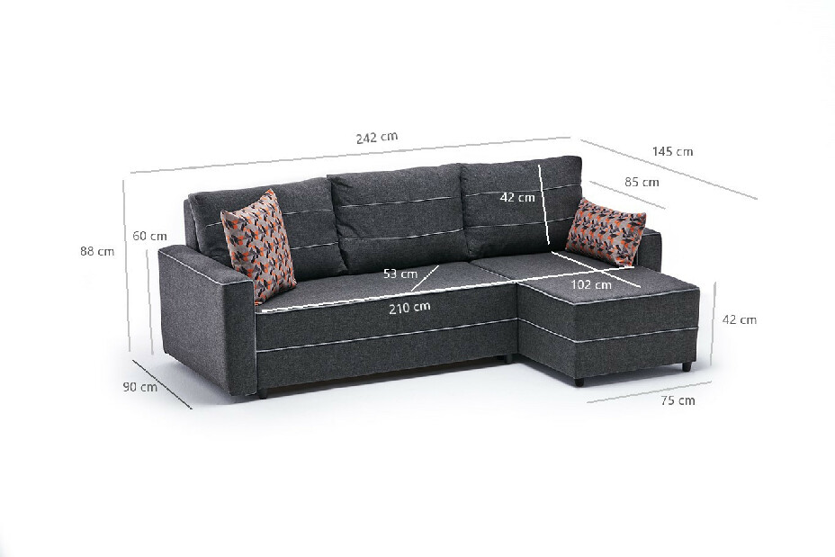 Kutna sofa na razvlačenje Elnath (antracit) (D)