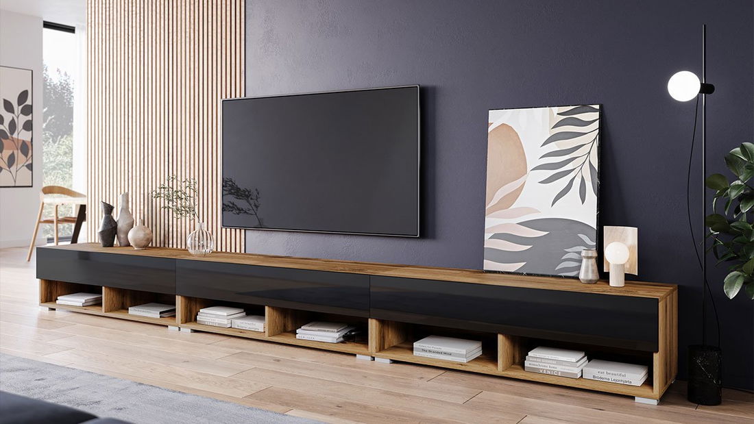 Dulap TV Adenuk 300 (Stejar wotan + lucios negru) 