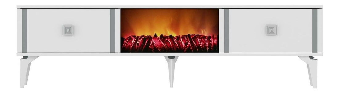 TV stolić/ormarić s kaminom Tobuvu 2 (bijela + srebrna)