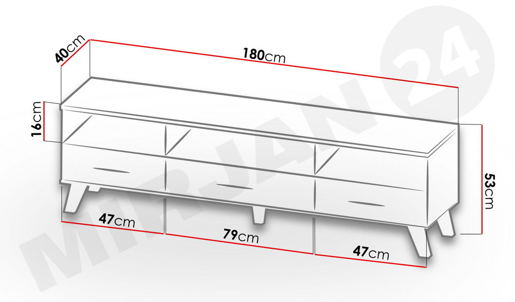 TV szekrény Sanna 180 3S3K RTV (ragyogó matt fehér + sonoma tölgy) *bazár