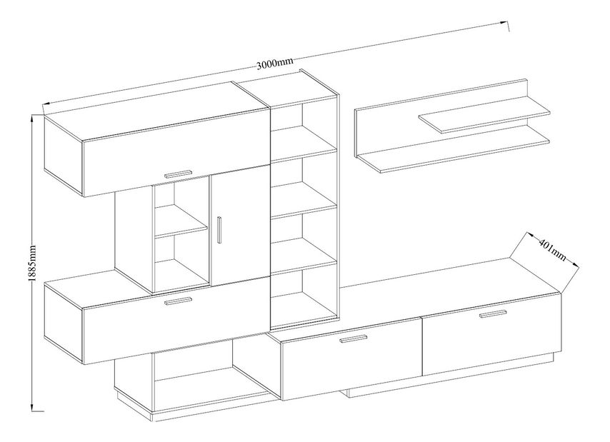 Obývacia stena Viterbo (dub lancelot + biely lesk) *bazár