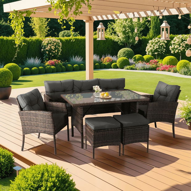 Set mobilier de grădină Adaptarlas (maro) (pentru 7 persoane)