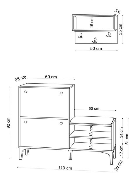 Set za predsoblje Aliex 6 (bijela + crna)