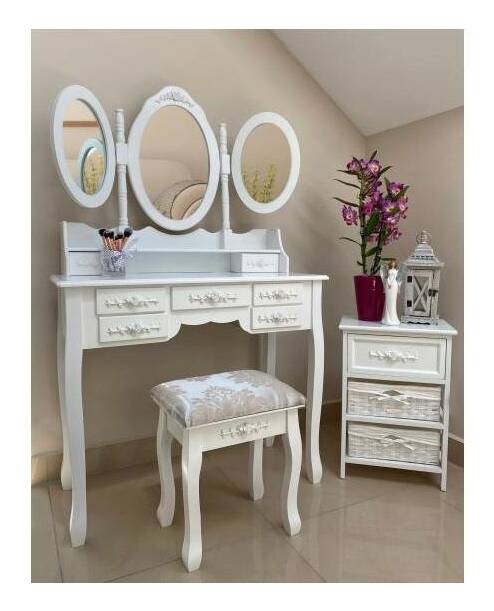 Toaletný stolík s taburetkou Versailles (biela)