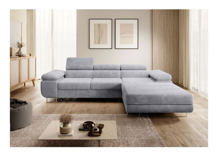 Kutna garnitura Grande (D) (svijetlosiva + krom)