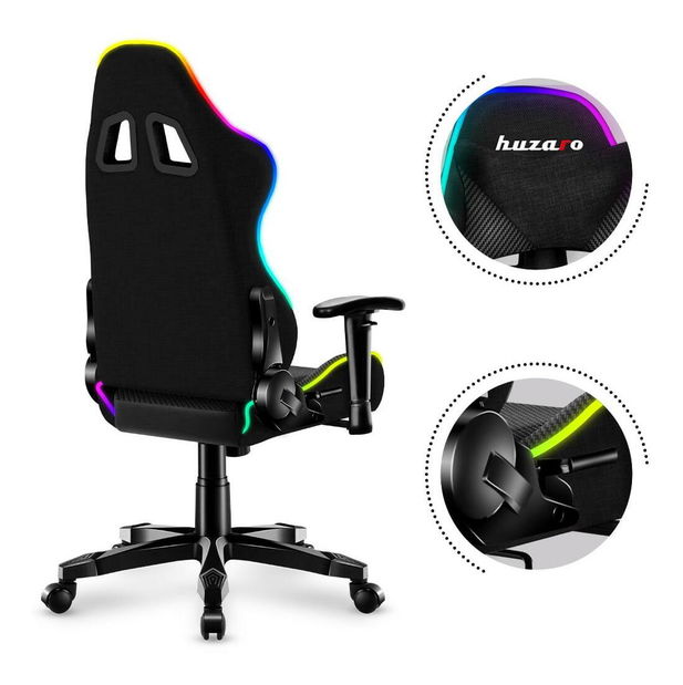 Scaun gaming pentru copii Rover 6 (negru + multicolor) (cu iluminat LED)