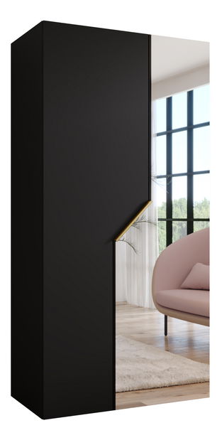 Šatníková skriňa Alaris 2 100 (čierna + zlatá) (so zrkadlom)