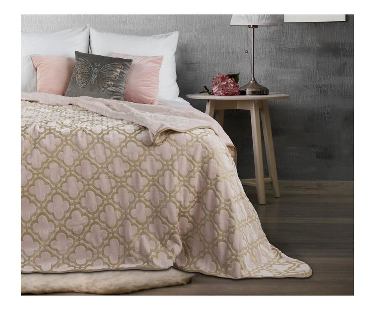 Prehoz na posteľ 210x170 cm CELEBRE (svetloružová + béžová)