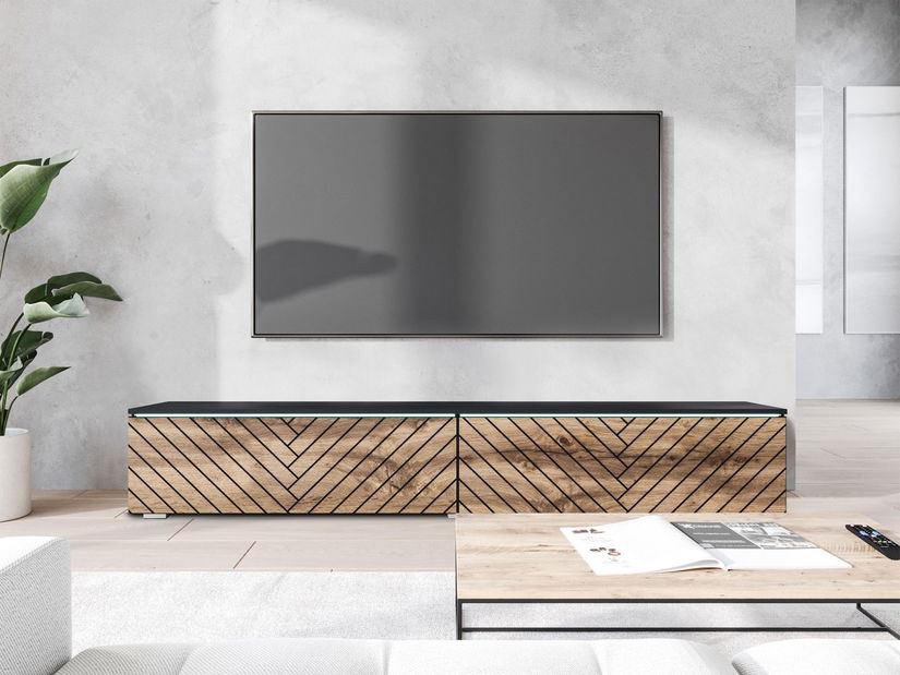 TV ormarić Dlana 180 MDF (crni grafit + hrast wotan) (s bijelom LED rasvjetom)