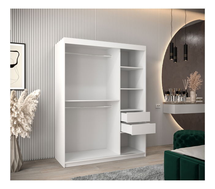 Šatníková skriňa 150 cm Toki (Biela matná + Biela matná)