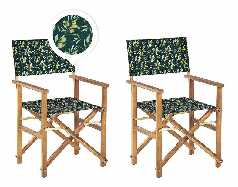 Set 2 buc șezlong de grădină cu huse de rezervă Ciala (lemn deschis + model măslin)