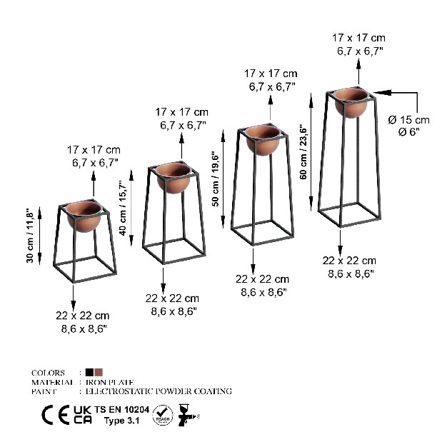 Ghiveci de flori decorativ Gwion (Negru + cupru)