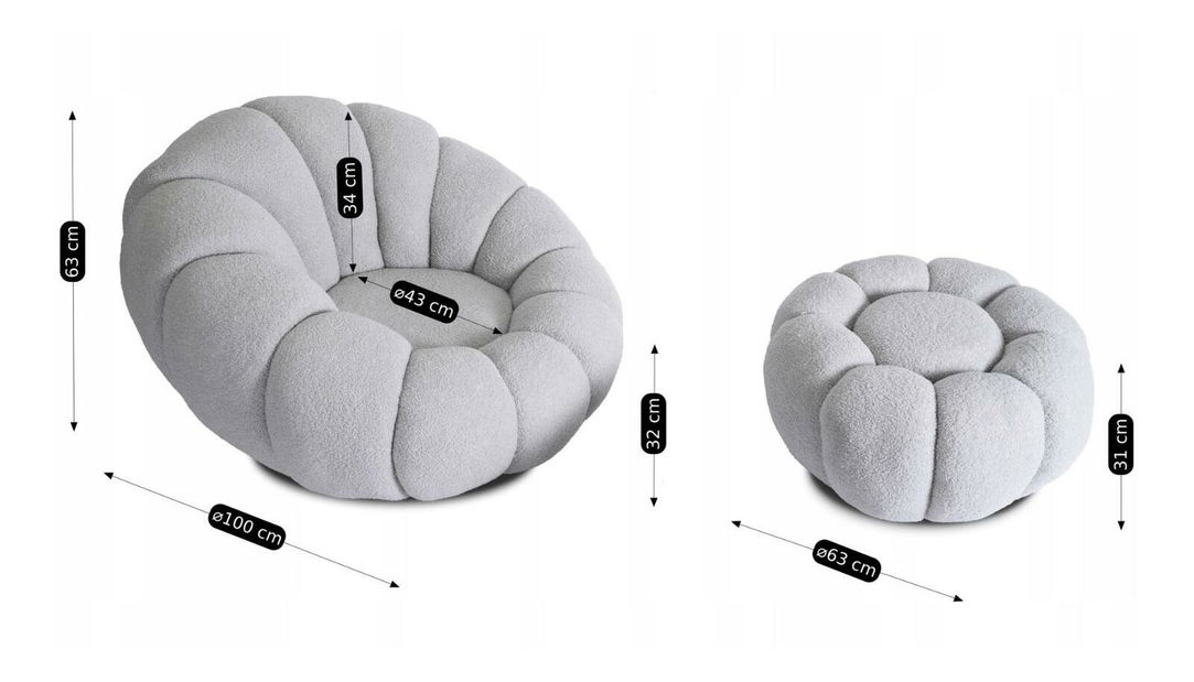 Fotoliu Pague (gri) (cu taburete)