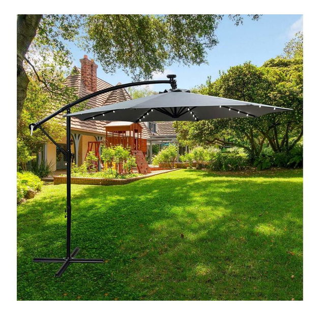 Vrtni suncobran Muller (svijetlosiva) (s rasvjetom)