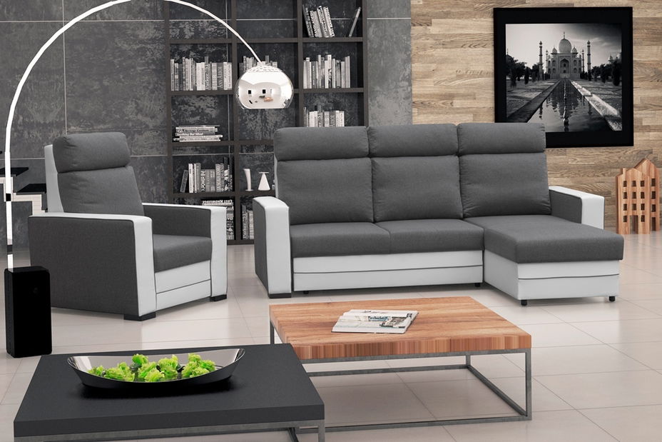 Rohová sedačka Maurita (tmavosivá + biela) (P)