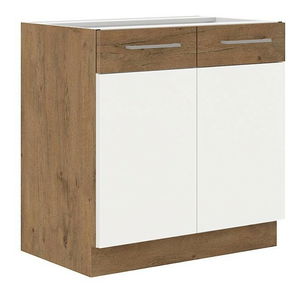 Dulap sub chiuvetă 80 ZL 2F BB Woody (Stejar lancelot + Alb lucios)