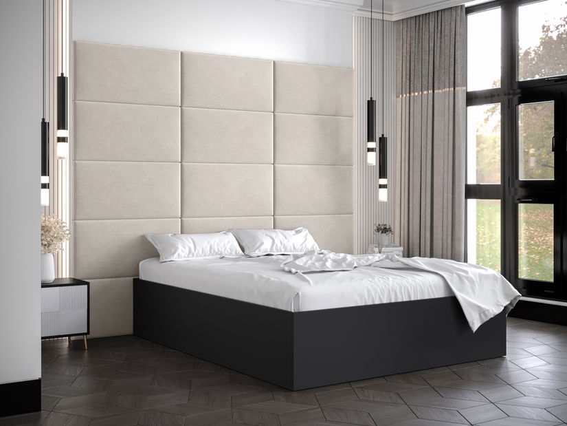 Franciaágy kárpitozott fejtámlával 160 cm Brittany 1 (matt fekete + krém) (ágyráccsal)