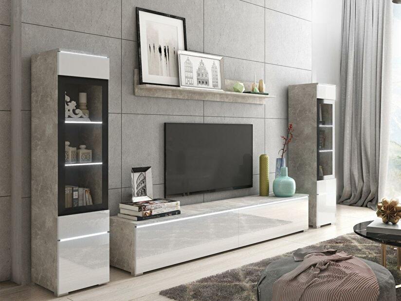 Mobilier living Selwyn II (beton + Alb lucios ) (iluminat LED Alb)