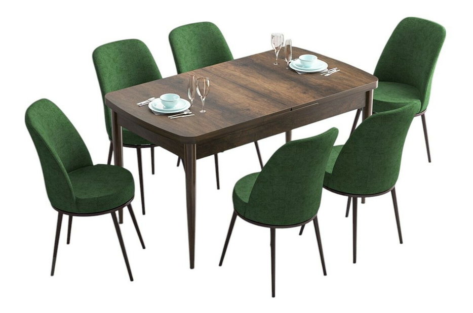 Set dining Hana (marmură neagră + verde) (pentru 6 persoane)