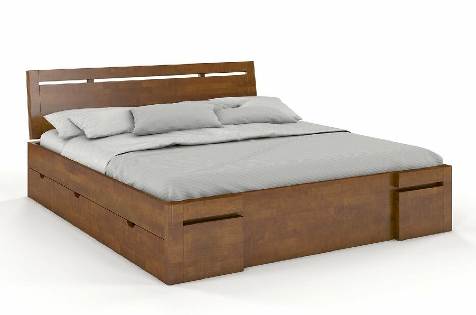 Manželská posteľ 160 cm Naturlig Bokeskogen High Drawers (buk)