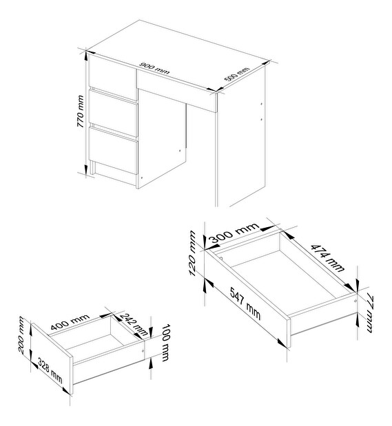 PC stolík Benicio II (biela + wenge) (L)