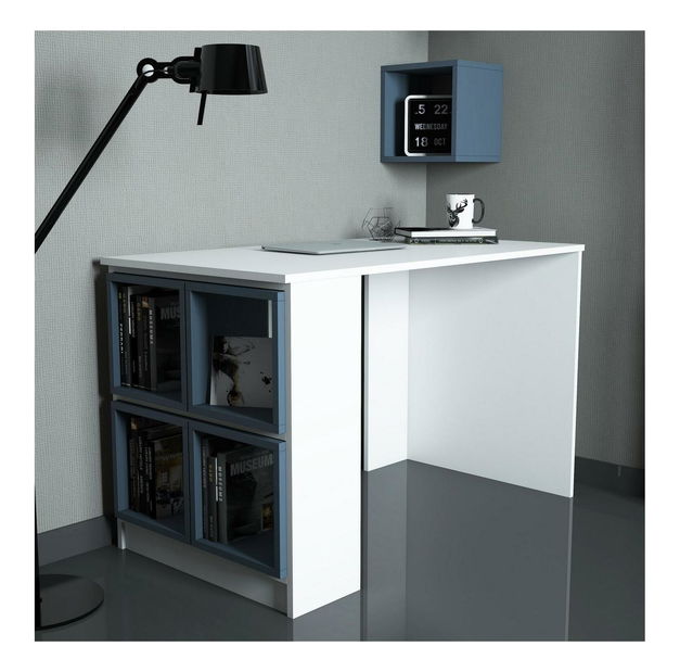 PC asztal polccal Blanchet (fehér + kék)