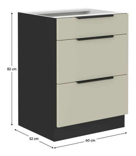 Dulap de bucătarie inferior Arikona 60 D 3S BB (cașmir + negru)