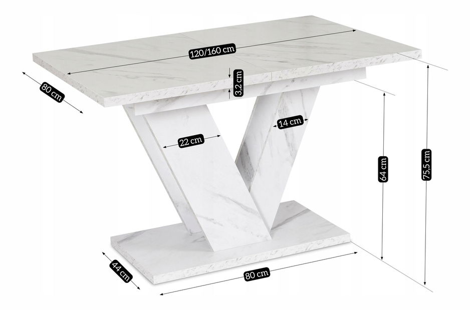Masă sufragerie extensibilă Comentado (marmură alb) (pentru 4-6 persoane) *resigilate