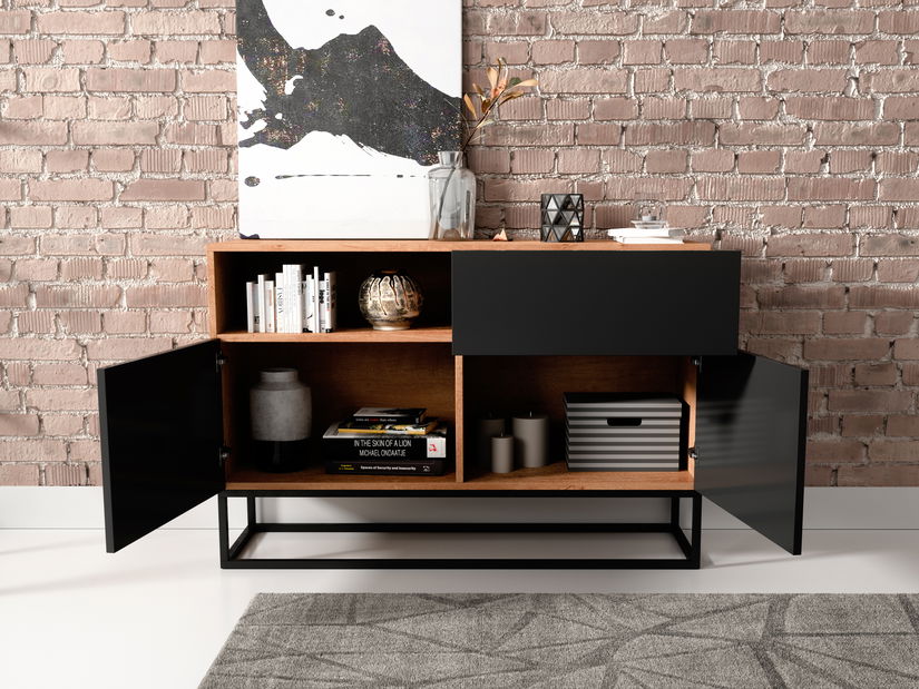 Komoda Antonio (dub artisan + čierna lesklá)