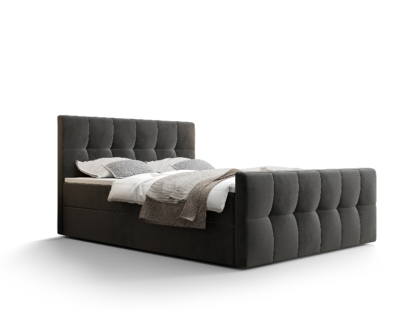 Pat matrimonial Boxspring 160 cm Macheta Comfort (Gri închis) (cu saltea și sp. depozitare)