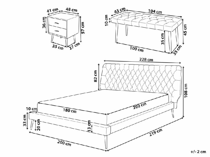 Dormitor ESONNA (cu pat inclus 180x200 cm) (gri)