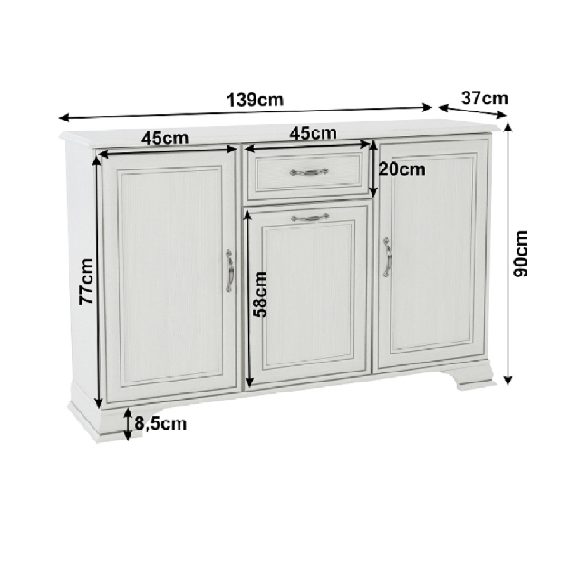 Komoda Tanya Typ 08 3D1S (woodline krém) *bazár