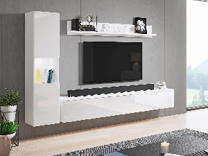 Mobilier living Nova BR (Alb + Alb lucios) (Iluminat LED alb)