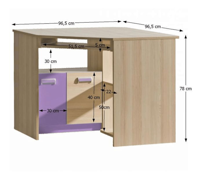 Rohový PC stolík Echo L11 fialová