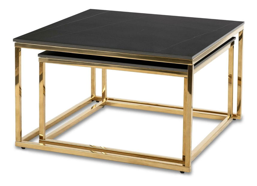 Set 2 măsuțe de cafea Texarkana (marmură negru + auriu) 