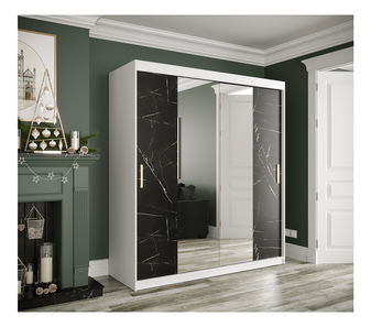 Šatníková skriňa 180 cm Marbelo T1 (matná biela + čierny mramor)