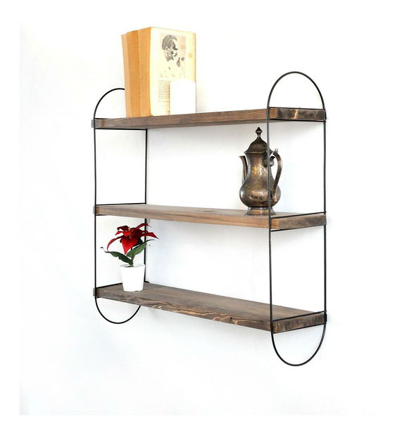 Raft decorativ de perete Duvelo 4 (Nuc + negru) 