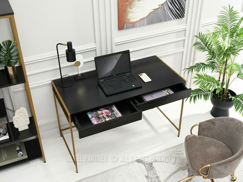 Masă PC Unica (lemn negru + auriu)