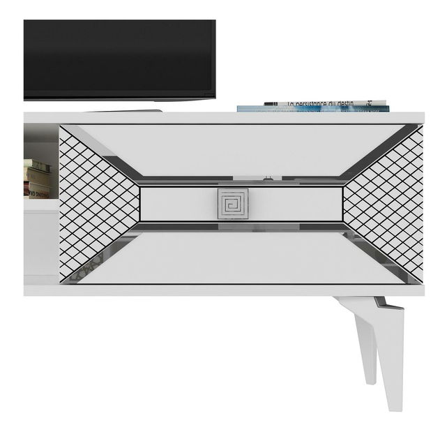 Masă TV/Dulap Velono (alb + argintiu) 